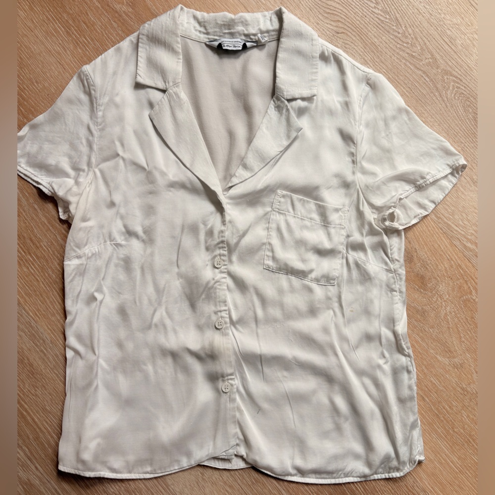 & Other Stories White Short Sleeve Button-Down Satin Shirt